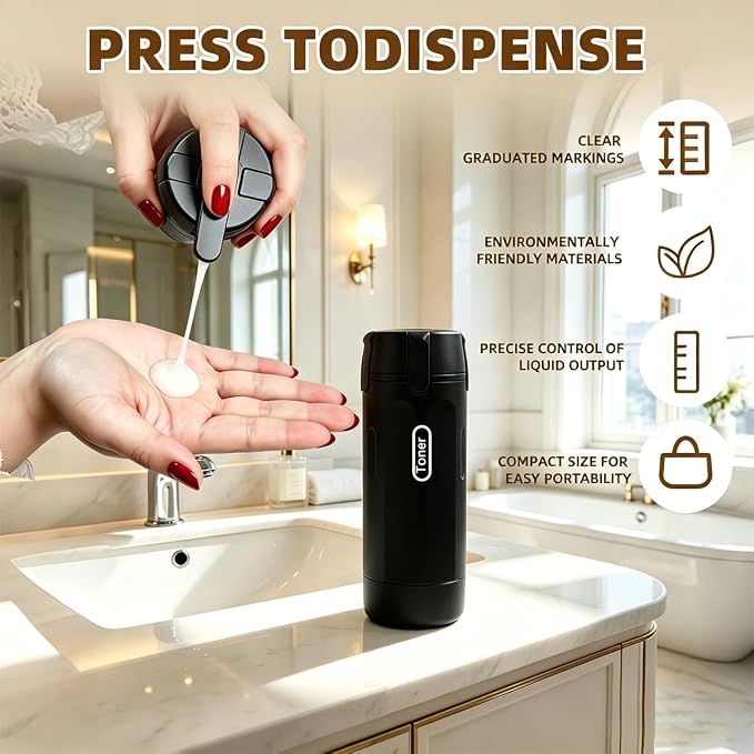 4-in-1 Travel Dispenser Bottle,4 Pack 30ML Travel Bottles for Toiletries, Leak Proof Travel Size Containers (Black) - Image 6