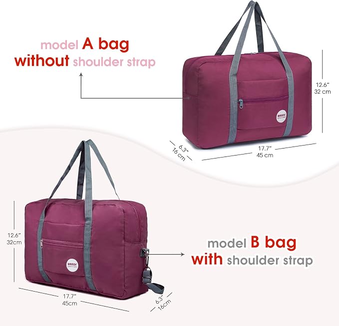 WANDF Foldable Travel Duffel Bag Luggage Sports Gym Water Resistant Nylon (Wine Red) | 18x14x8 inches, Airline Underseat Aprroved, Weekend Overnight Trips, Lightweight Packable - Image 4