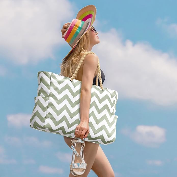 Becokan Beach Bags for Women Large Waterproof Beach Tote Bag Zipper Beach Bags Waterproof Sandproof Swim Pool Bag Large Tote - Image 2