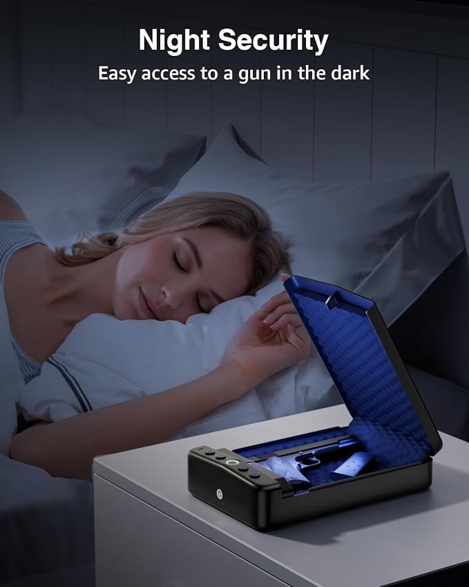 Biometric Gun Safe Small Fingerprint Pistol Case for Car,Fits 1-2 Handguns | Portable Travel Gun Case,3 Ways Quick Access Pistol Safe,Security Cable,Power Supply,Vehicle,Nightstand,Bedside,Drawer - Image 6