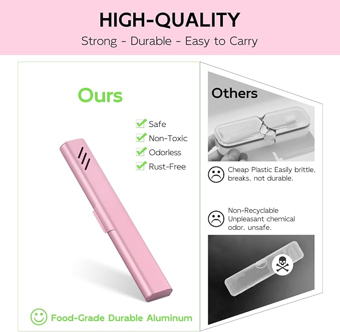 Travel Toothbrush Case, Portable Toothbrush Holder, Durable Aluminum Toothbrush Storage Box, Small Breathable Manual Toothbrush Container for Traveling, School, Camping, Business Trip - Pink - Image 4