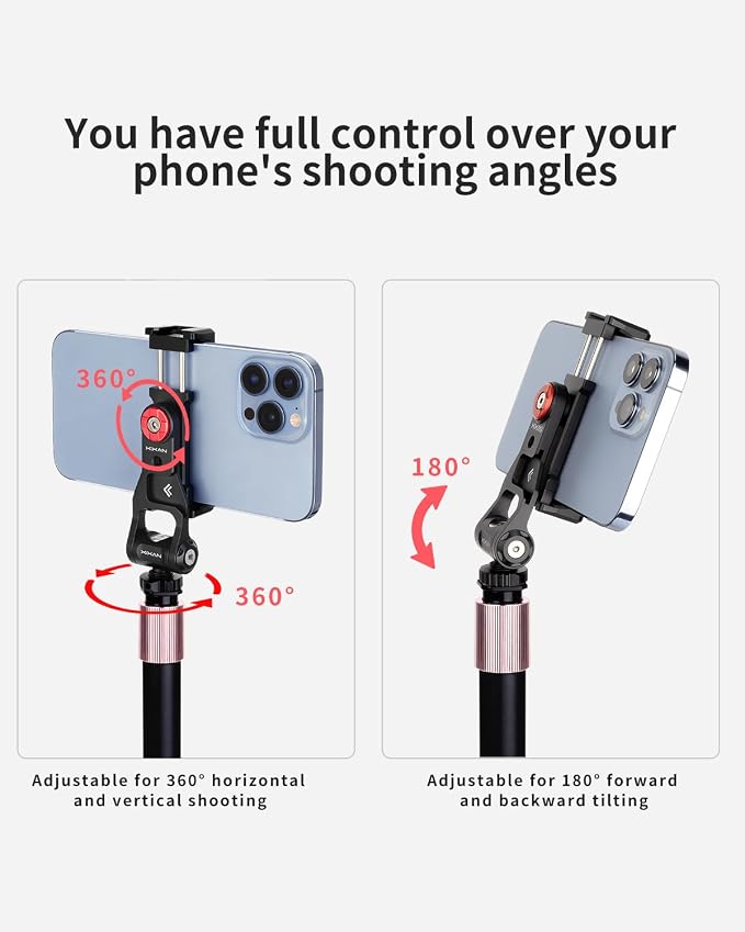 Metal Phone Tripod Mount Adapter, Smartphone Holder Clamp Support Stand with Cold Shoe, Compatible with iPhone, Samsung on Tripod, Camera, Gimbal, Selfie Stick for Live Streaming, Video Shooting - Image 3