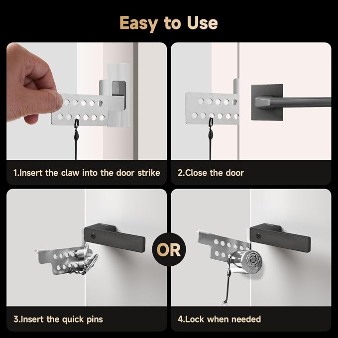 Portable Keyed Door Lock for Home/Travel Security, Extra Door Lock | Keyed & Keyless Locking Available, Child Safety Protection, Temporary No Drill Door Lock, All-Metal Construction - Image 5