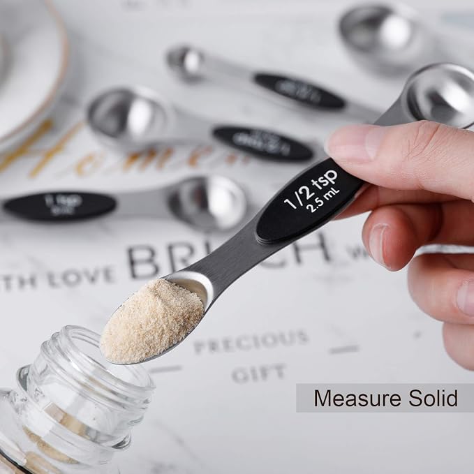 Magnetic Measuring Spoons Set Stainless Steel Stackable Measuring Spoons | Dual Sided Nesting Teaspoons Tablespoons Set of 8 for Measuring Dry and Liquid Ingredients - Image 5