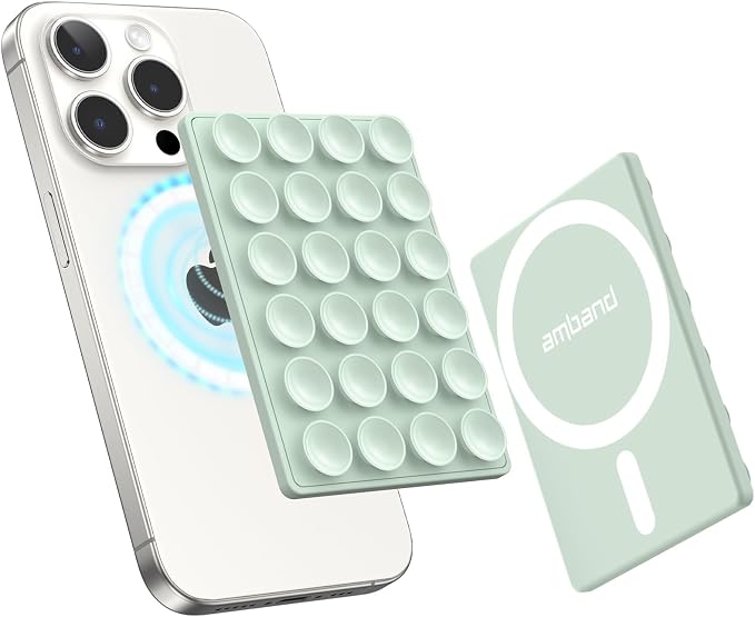 amBand Cute Preppy Stuff Silicone Suction Cup Phone Mount, Detachable Sticky Grip Holder for MagSafe Case, Easy to Use Video Accessories for Yoga/Dance/Call/Fitness, Matcha Green by amBand