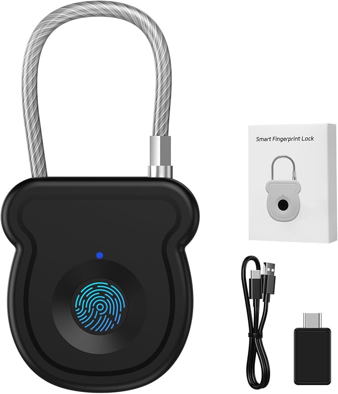 Smart Fingerprint Padlock for Luggage - 20 User Capacity, USB Key & Emergency Code, Keyless Biometric Lock for Gym Locker, Suitcase, Backpack, Toolbox & Handbag (Black) by Larimuer