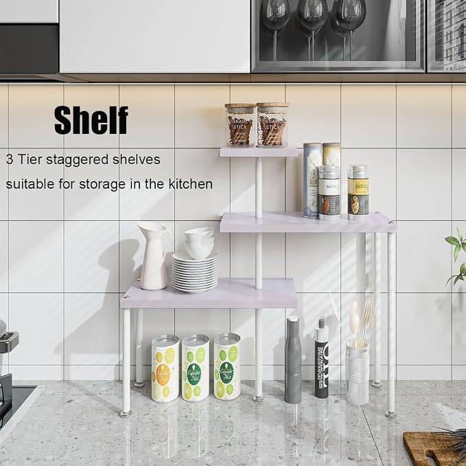 3 Tier Adjustable Countertop Organizer Corner Shelf | Countertop Organizer and Storage Rack for Kitchen, Bathroom, Over Sink, Coffee Bar, Spice Rack, Dresser Table - Image 3