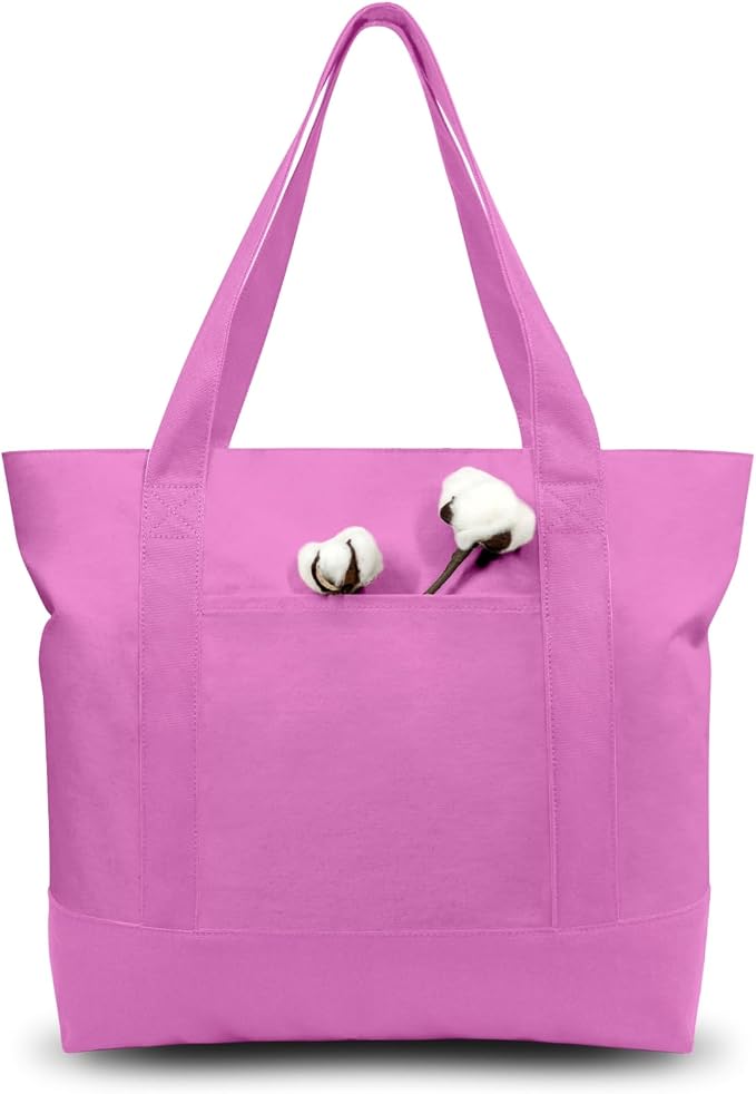 TOPDesign 3-Pack Canvas Tote Bags with an External Pocket, Reusable Grocery Shopping Bags, Top Zipper Closure, Daily Essentials (Light Purple) by TOPDesign