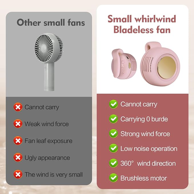 Portable Silent Mini Bladeless Electric Fan,Small fan Clip on for Shirt & Waist,2026 New Mini Bladeless Fan Clip On,Adjustable 3-Speed For Outdoor & Travel & Office, Travel Accessories, Gift (pink) - Image 5