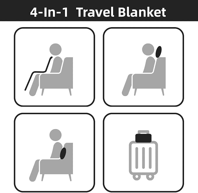 Travel Blanket Pillow, Soft Airplane Blanket 2-in-1, Travel Blanket Airplane Compact with Bag, Travel Essentials Accessories for Plane and Car,60x40 Black - Image 7