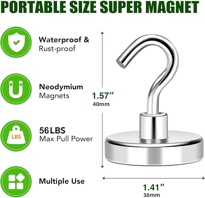 Magnetic Hooks 170Lbs Heavy Duty Magnets with Hook for Cruise Cabin | Strong Magnet Hooks for Hanging Super Metal Magnetic Hanger for Grill Fridge Kitchen Pack of 5 - Image 8