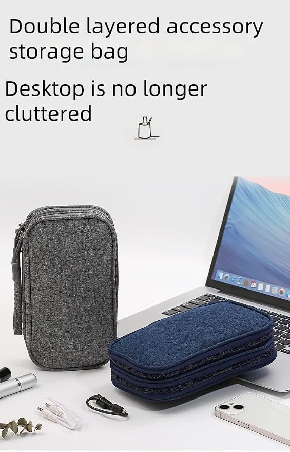 Electronic Organizer Travel Cable Accessories BagPouch Portable Waterproof Storage Bag Electronic Organizer Case for Cable, Mouse,USB Cable,Power Bank,Cord, Charger, Phone, Earphone (Dark Blue) - Image 5