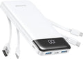 charmast Power Bank Portable Charger with Reinforced Built-in 4 Cables | 3A Fast Charging,10000mAh,6 Outputs 3 Inputs,Travel Essentials,TSA Compliant,LED Display,compatible with iPhone Samsung Moto by charmast