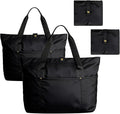 Dimore 2 Pack Foldable Tote Bags for Women, Black Large Capacity Travel Shoulder Bag Set Lightweight Waterproof Work Gym Shopping Handbags with Pockets by Dimore