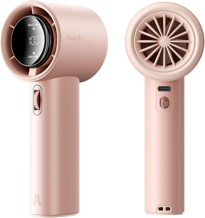 JISULIFE Handheld Fan Pro1S - Next-Gen Airflow: Up to 12H Runtime | Pearlescent ABS-Elegant Strength,1-100 Speed Scroll Wheel,3600mAh-Portable Fan for Travel, Gifts for Women Men(Iceberry Pink) by LivechillStaycool
