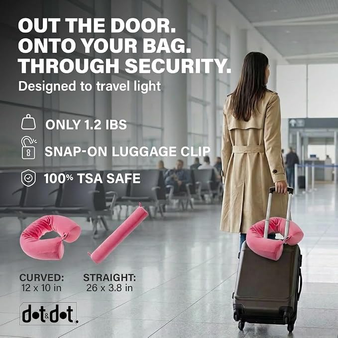 Dot&Dot Twist Memory Foam Travel Pillow, Bendable Neck Pillow for Airplane, Car and Home, 26-Inch Adjustable Roll with Washable Cotton Cover, Pink - Image 6