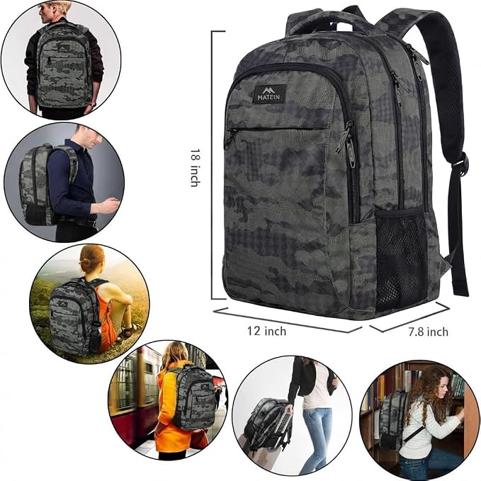 MATEIN Grey 17.3 Inch Laptop Backpack, Extra Large TSA Friendly Travel Bag | Carry On Flight Approved, Anti Theft Personal Item, Business Work College Bookbag, Sturdy Water Resistant, Gift for Men Women - Image 6
