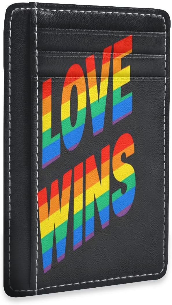 Front Pocket Minimalist Leather Slim Wallet Credit Card Holder Love Wins Pride Rainbow for Men & Women by Unknown