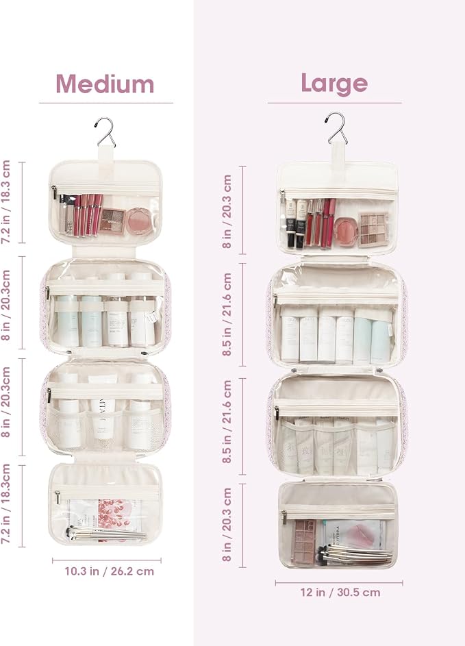 Narwey Travel Toiletry Bag for Women Large Hanging Makeup Bag Organizer Toiletries Bag for Full Size Essentials Accessories Cosmetics (Pink Flower Buds (Large)) - Image 3