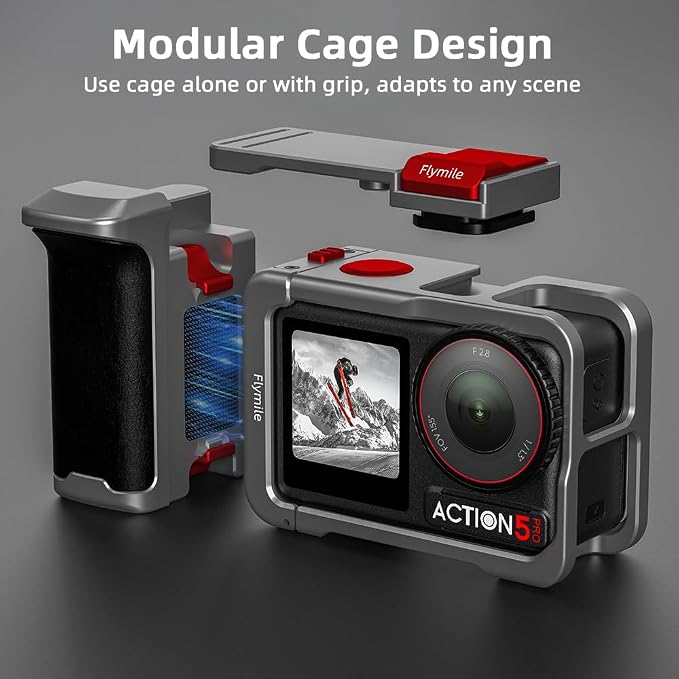 BRDRC Grip Kit for DJI Action 5 Pro 4 3 (with Cage), Handle Holder Bundle Expansion Mount with Shutter Button, Quick Release, Cold Shoe for DJI Osmo Action 5 Pro 4 3 Accessories - Image 3