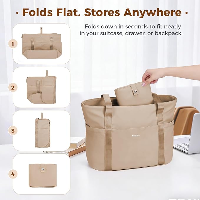 Ceneda Foldable Tote Bag for Women, Lightweight Work Bag with Dual Inner Cup Holders, Daily Handbag for Travel, Gym, Grocery | 40oz Tumbler Holder - Image 5