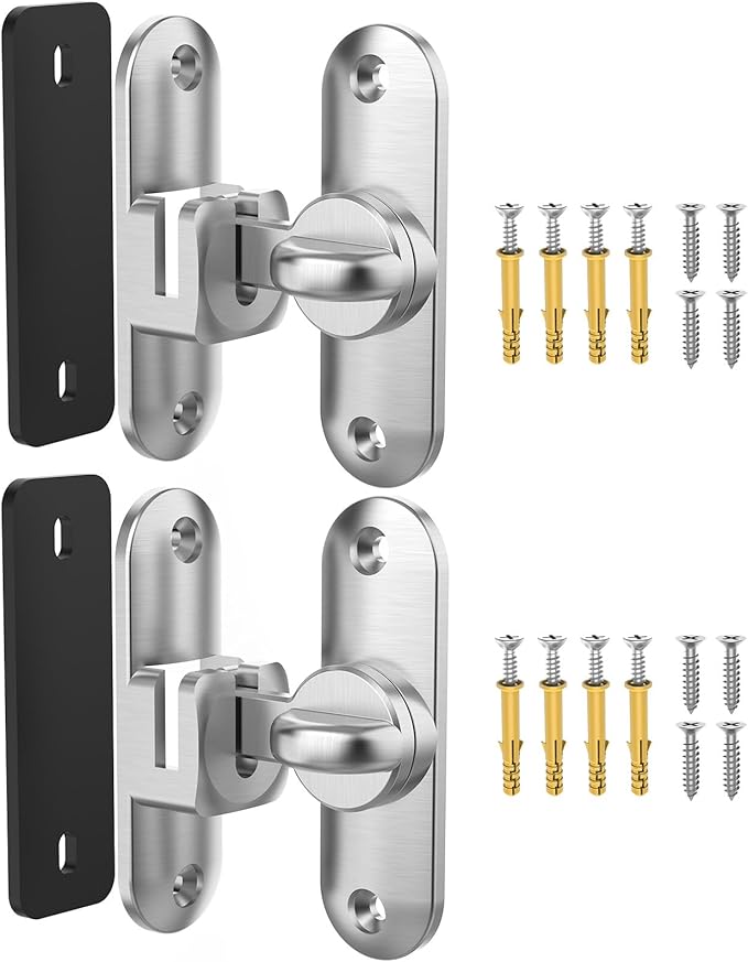 90/180 Degree Flip BarnDoor Lock, Small Door Latch, Silver 2 PCS | Heavy Duty Door Latch, Interior Sliding Door, Pocket Door, Bedroom, Bathroom, Cabinet, Privacy Lock, Includes Spacer by Mixizigoz