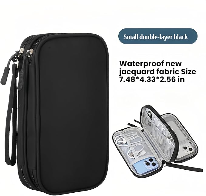 Portable Waterproof Double Layers All-in-One Storage Bag, Travel Cord Organizer，Electronics Accessories Organizer Pouch Bag for Accessories,Charger, USB Cable, Gadget (black) - Image 2