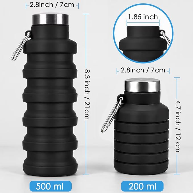 4 Pack Collapsible Water Bottles, 16oz Portable Reusable Silicone Water Bottle, Foldable Water Bottles for Travel Gym Camping Hiking, Leak Proof Sports Water Bottle with Carabiner (Bright Color) - Image 2