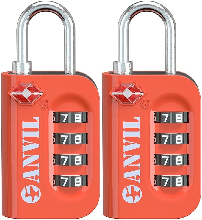 ANVIL TSA Approved Luggage Lock - 4 Digit Combination, 10,000 Combinations, Easy-Read Password Window, Travel Lock for Suitcases, Backpacks, Gym & Student Lockers, Baggage by ANVIL