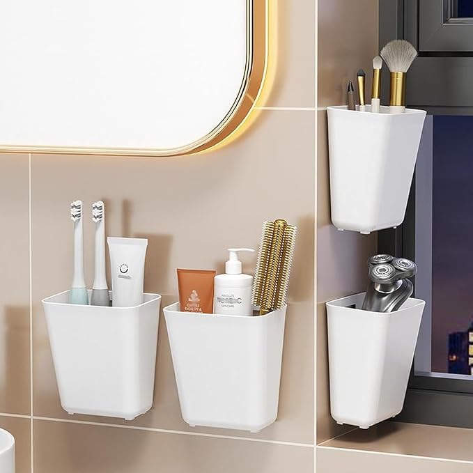 4 Piece Kitchen Cabinet Door Storage Box,Self Adhesive Wall Mounted Storage Box,Wardrobe/Bathroom/Refrigerator Small Items Organizer (Pack of 2) - Image 2