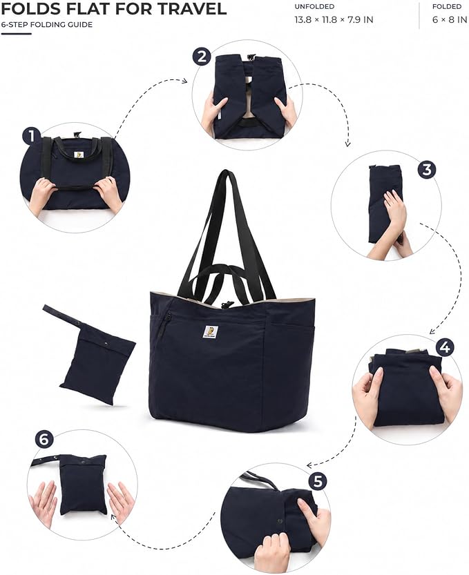 Reversible Travel Tote Bag, Foldable Carry On Shoulder Bag with Large Capacity for Airport, Shopping, Gym & Daily Use - Image 4