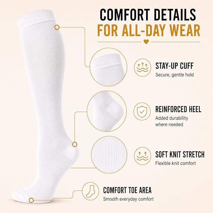 Aoliks Compression Socks for Women and Men 4 Pairs, Mild Support | Long Knee High Stockings for Nurses Running Travel Flying Pregnancy Athletic 15-20 mmHg - Image 5