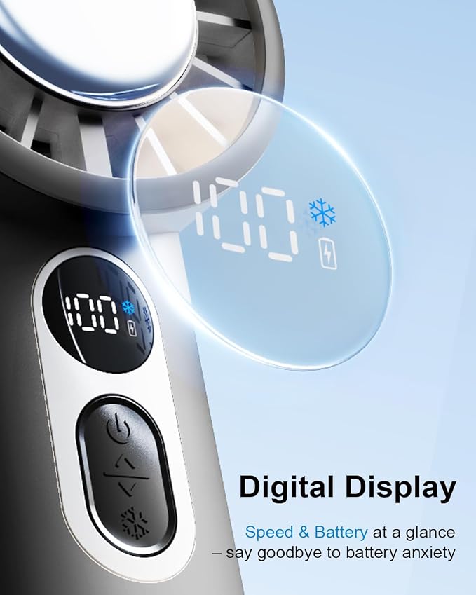 SOTHING Handheld Fan, with Cooling Compress, 1–100 Stepless Speeds, 18hrs Battery Life, Digital Display, 30dB Ultra-Quiet, USB-C Rechargeable, Portable Handheld Turbo Fan for Travel, Indoor & Outdoor - Image 8