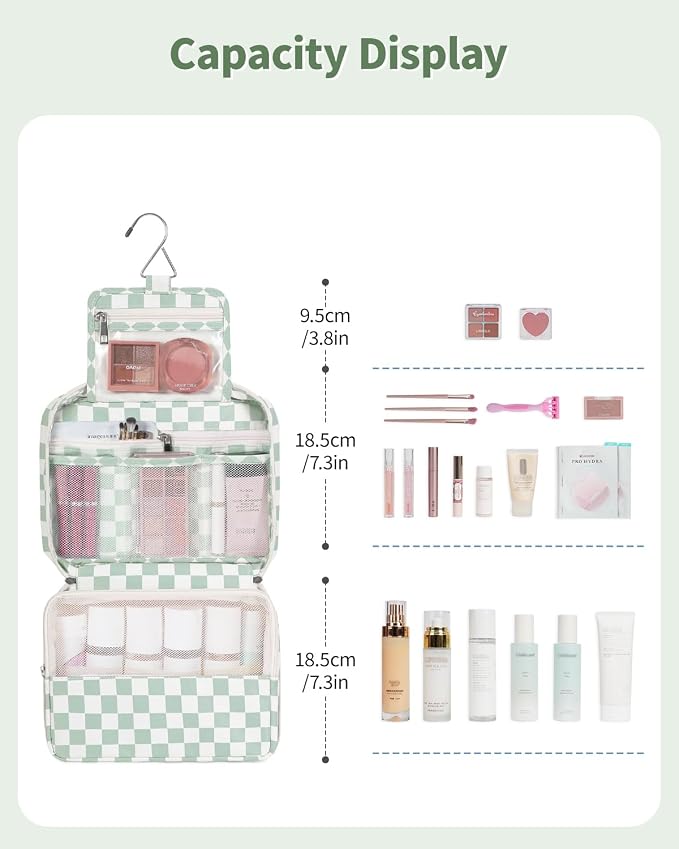 Narwey Small Hanging Travel Toiletry Bag for Women, Travel Bag for Toiletries, Makeup Bag Organizer Cosmetic Bags Make Up Bags for Girls - Image 3