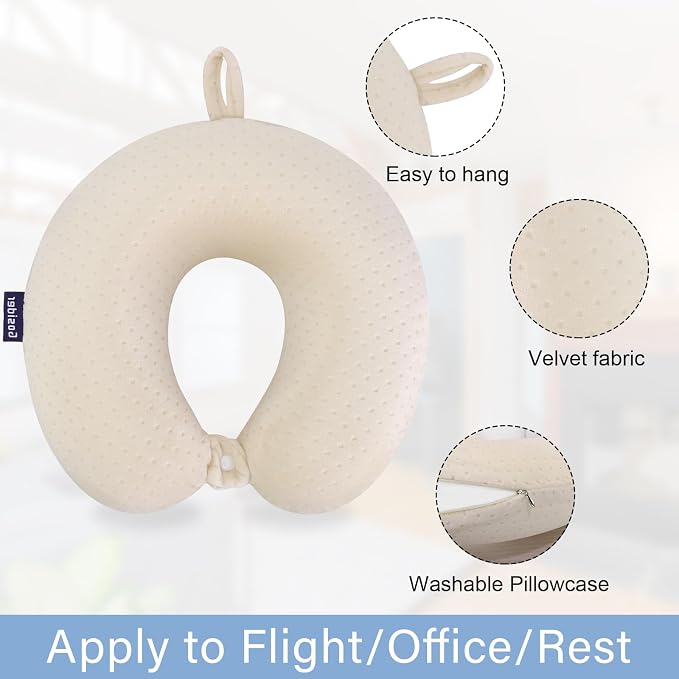 Memory Foam Neck Pillow Comfortable Travel Neck Pillow Neck and Head Support Lightweight Portable Airplane Travel Pillow for Sleeping, Traveling,Car, Train, Bus and Home Use Beige - Image 2