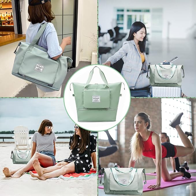 Large Capacity Foldable Travel Bag, Expandable Waterproof Carry on Bag, Dry and Wet Separation Spor Duffel Bags - Image 6