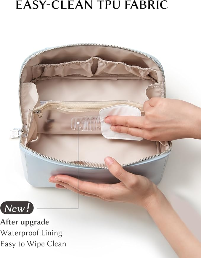 EACHY Large Capacity Travel Makeup Bag for Women, Cosmetic Pouch, Blue | Large-capacity zippered cosmetic pouch organizes makeup and toiletries as a travel makeup bag or toiletry bag for women - Image 3