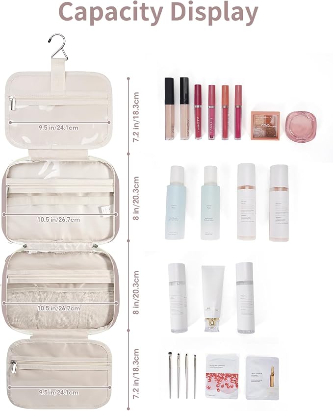 Narwey Hanging Toiletry Bag for Women Travel Makeup Bag Organizer Toiletries Bag for Travel Size Essentials Accessories Cosmetics (Dusty Rose (Medium)) - Image 3