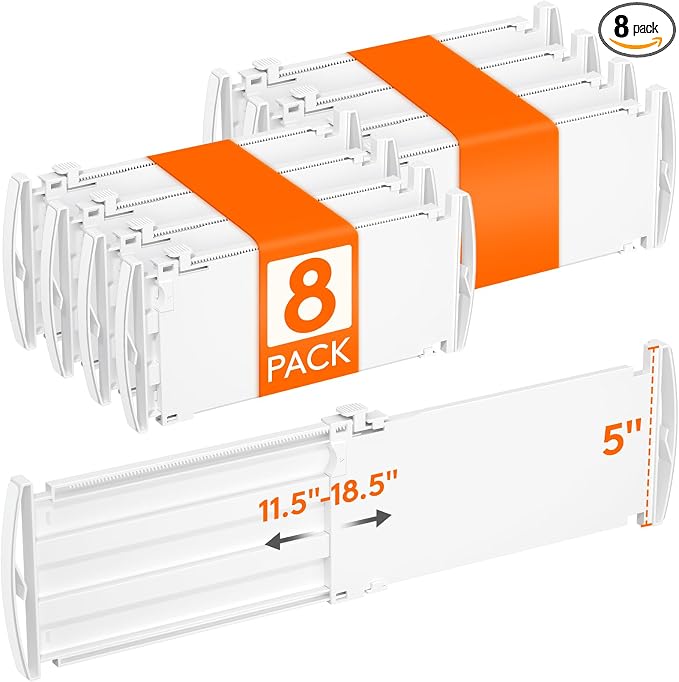 Lifewit 5" Tall Drawer Dividers, Adjustable Deep Drawer Organizer Clothes | 11.5"-18.5" Expandable Plastic Separators for Dresser, Kitchen, Cabinet, Nursery, Office, Socks & Underwear Storage, 8 Pack by Lifewit