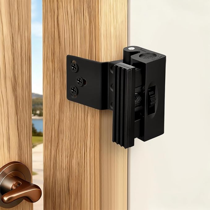 Black Adjustable Home Security Door Reinforcement Lock | Child proof Safety Door Latches,Security Device for Enhanced Safety,for Home,Hotels,Apartments Prevents Unauthorized Entry - Image 3