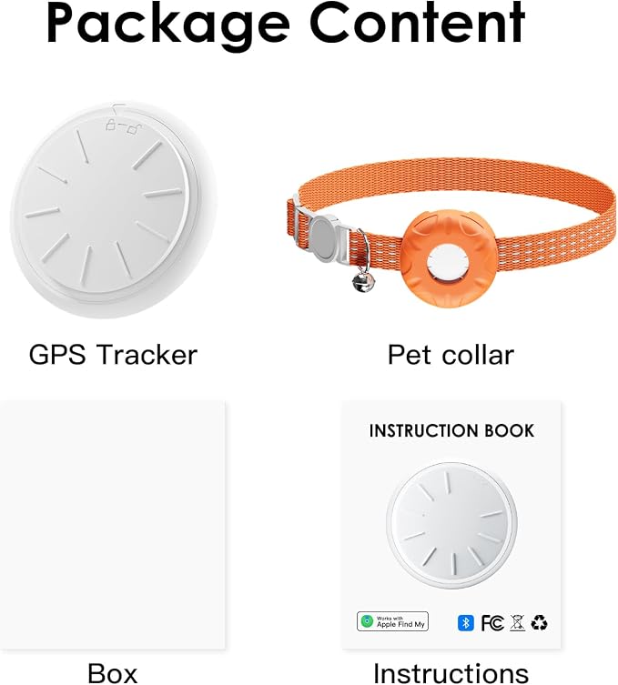 Cat Tracker, GPS Tracker Compatible with Apple Find My App(Only iOS), Waterproof Cat Tracker Collar with Bell and Safety Elastic Buckle, No Monthly Fee, Territory & Location History (Orange) - Image 9