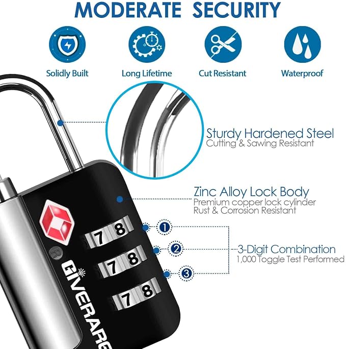 2 Pack TSA Approved Travel Luggage Locks, Suitcase Metal Combination Lock, Alloy Keyless 3-Digit Zipper Padlocks, TSA Accepted Compatible Padlock for Gym Locker, Golf Bag Case, Backpack-Black - Image 3