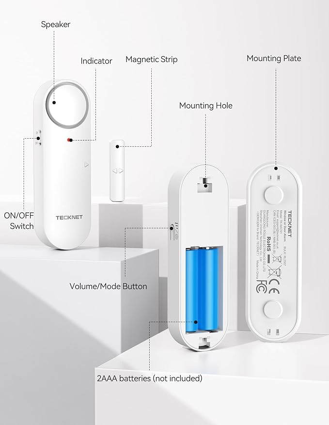 TECKNET Door Alarms When Opened, Window Door Alarm for Kids Safety, 2-in-1 Alarm & Chime, Door Sensor for Home Security, 3-Level Volume Control, Window Alarms for Garages, Apartment, 6Pcs - Image 5