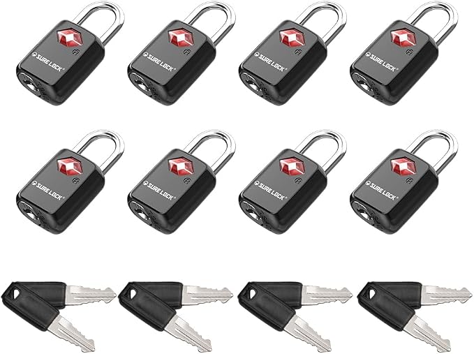 SURE LOCK Mini TSA Approved Keyed Luggage Lock – One Key Opens All, Fits Tight Zipper Gaps & Small Pull Holes, Compact Travel Lock for Suitcases, Backpacks & Handbags by Hopeyoucanstaysafe