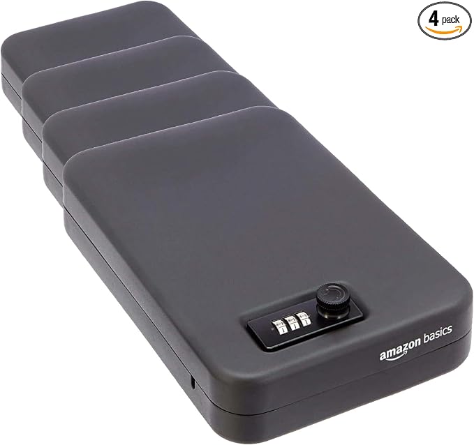 Amazon Basics Portable Security Case Lock Box Safe with Combination Lock for Documents,Valuables,Personal Items,Dorm Room,Home,Large,Black,(Pack of 4) by AmazonBasics