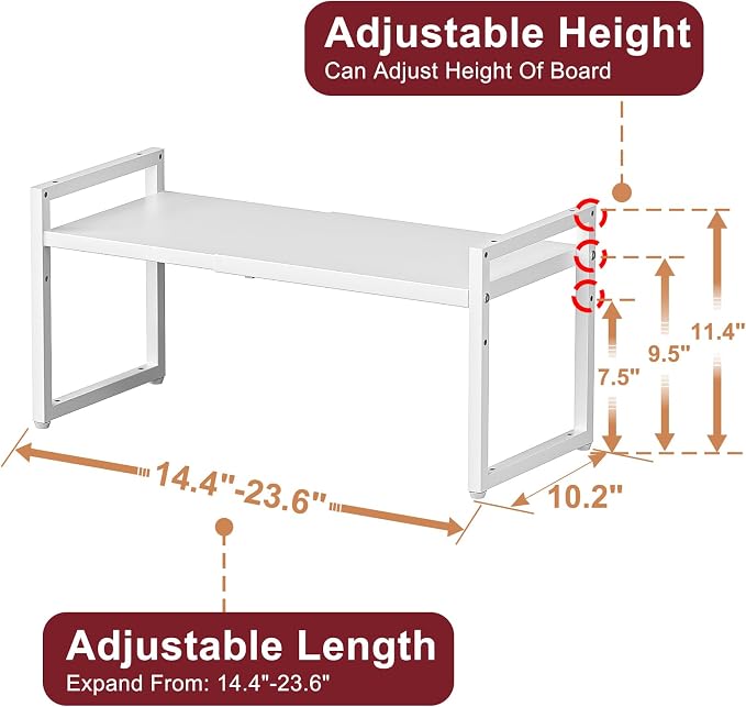 Expandable Kitchen Storage Shelves,100LBS Heavy Duty Metal Shelving Unit For Pot Pans Appliance,Adjustable White Small Shelf Rack Organizer For Kitchen Countertop Under Cabinet Closet Garage Pantry - Image 3
