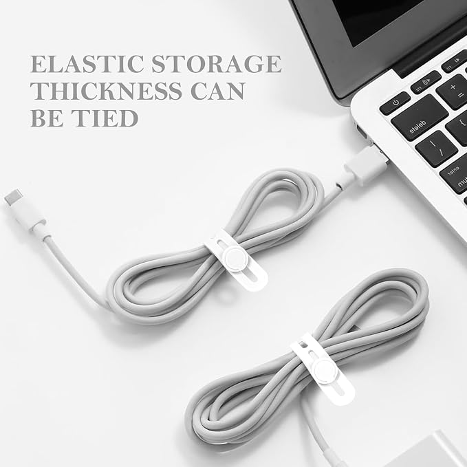 Donruby 30Pcs Silicone Cable Ties - Reusable & Washable with Adjustable Locking Buckles, High Elasticity Cable Management Straps for Home, Office, School, Travel Essential Cord Organizer (White) - Image 6