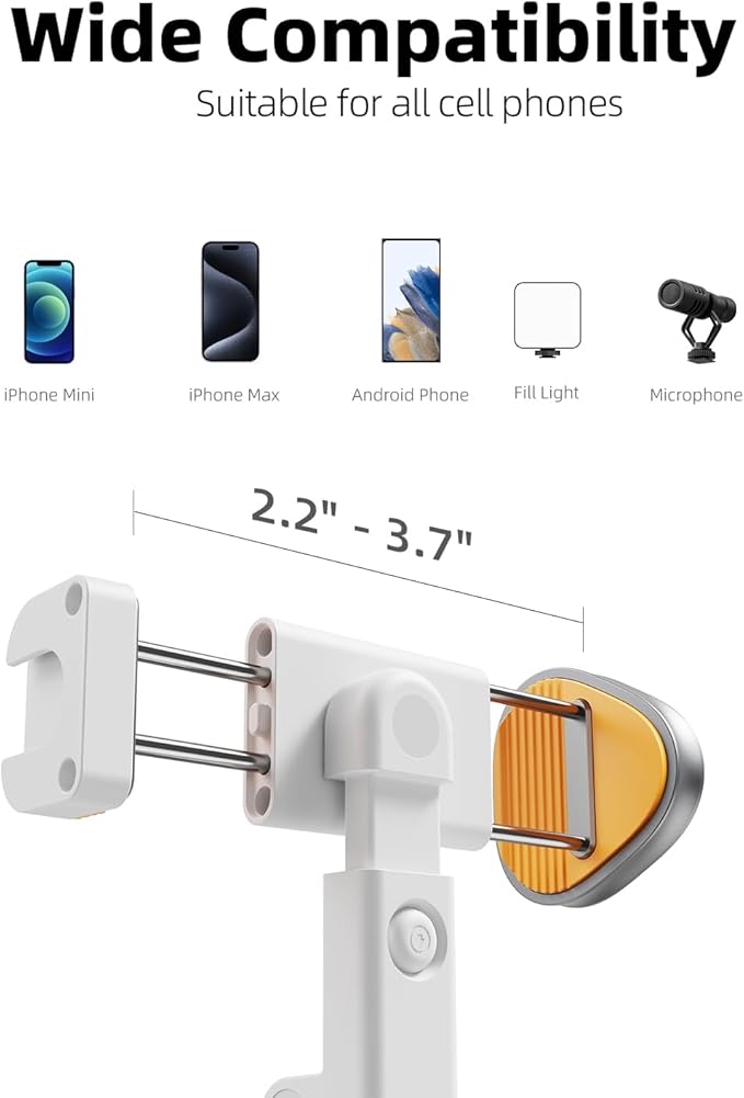 TODI 63" Phone Tripod, Extendable Selfie Stick with Wireless Remote and Phone Holder, Portable All-in-1 Cell Phone Tripod Stand for Video Recording, Compatible with iPhone/Android (White) (Pack of 2) - Image 4