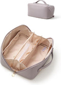 EACHY Travel Makeup Bag for Women, Flat Open Cosmetic Bag, Purple, Large | Flat-open cosmetic organizer with pockets and clear TPU brush compartment for makeup, toiletries and travel essentials by EACHY