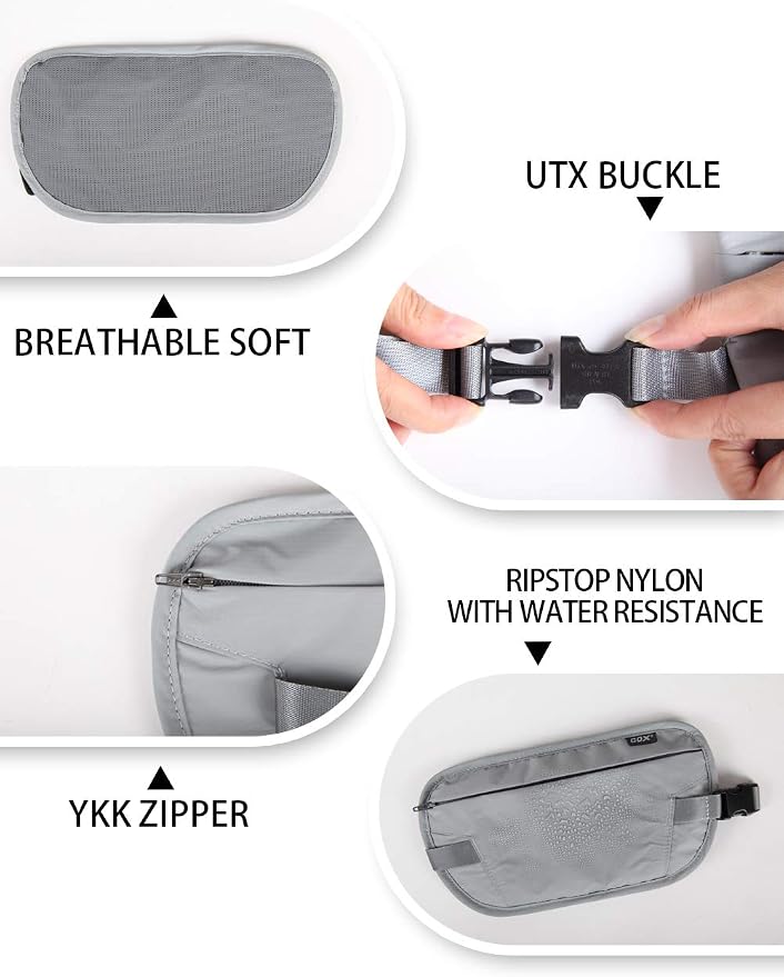 GOX Money Belt for Men Travel, Anti-Theft Hidden Waist Pack, RFID Secure Travel Belt for Men, Ultra-Thin Under-Clothes Passport Wallet with Documentry Safety & Money Holder (Grey-L) - Image 7